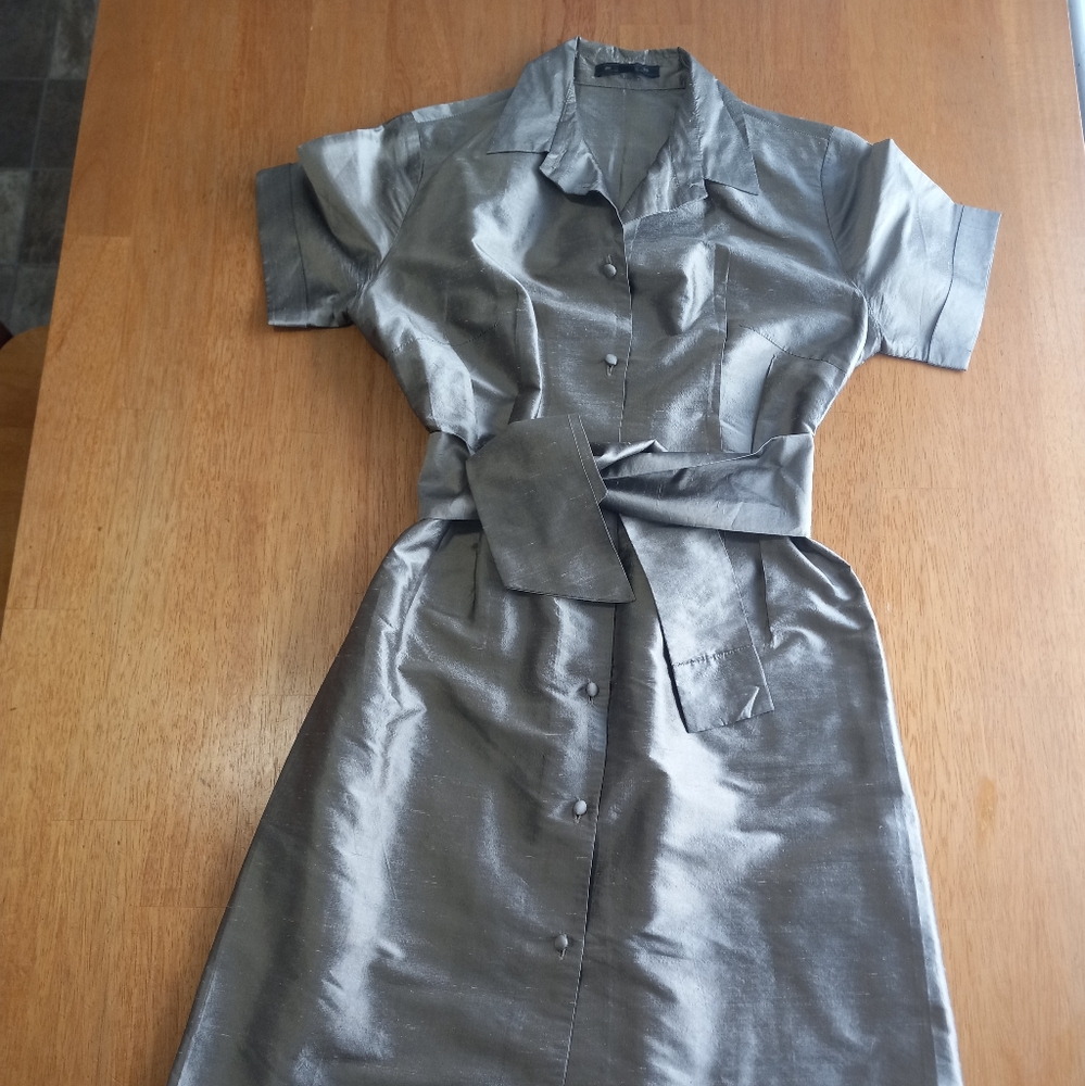Baia Gold Silk Button-Up Dress 8